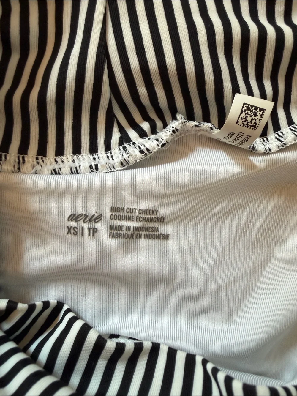 Aerie Black & White Striped Longline Triangle Bikini Set – Top S / Bottom XS